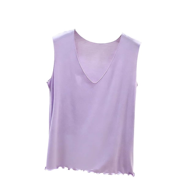 ZVNAΖH Women's Plus Size Modal Tank Top, V-Neck Ruffle Hem Sleeveless Summer Layering Tops Undershirt, M-5XL