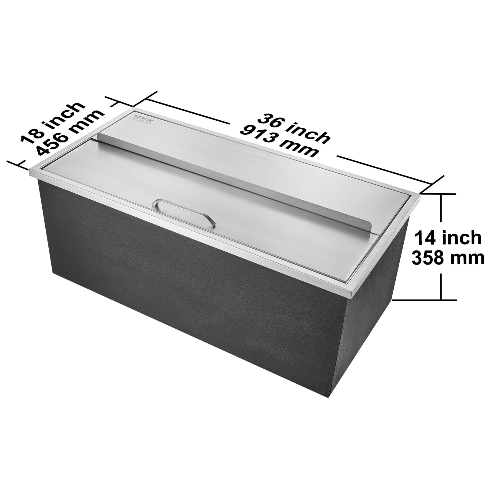 VEVOR Drop in Ice Chest, 36"L x 18"W x 14"H Stainless Steel Ice Cooler, Commercial Ice Bin with Sliding Cover, 40.9 qt Outdoor Kitchen Ice Bar, Drain-pipe and Drain Plug Included, for Cold Wine Beer