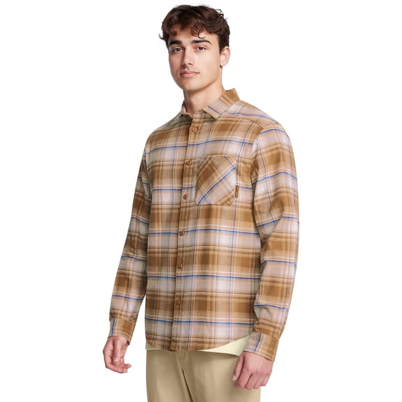 Men's Under Armour Expanse Flannel Shirt Color: Tan Size: XL
