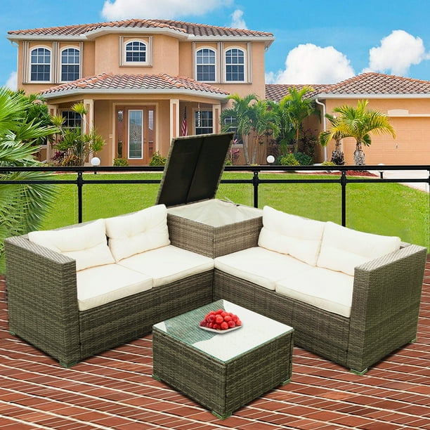 Enyopro Patio Rattan Sectional Couch, Patioroma Outdoor Furniture Sectional Sofa Set