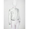 thumbnail image 5 of Doomiva Kids Girls Hip Hop Jazz Dance Outfits Shiny Metallic Long Sleeve Zipper Bomber Jacket Coat with Skirt Set A Silver 12, 5 of 7
