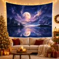 thumbnail image 3 of Golden Full Moon Reflected in Mountain Lake, Serene Celestial Style for Nature Lovers, Lake Wall Decor Housewarming Gift, Tapestry Wall Hanging for Bedroom and Dorm, 3 of 7