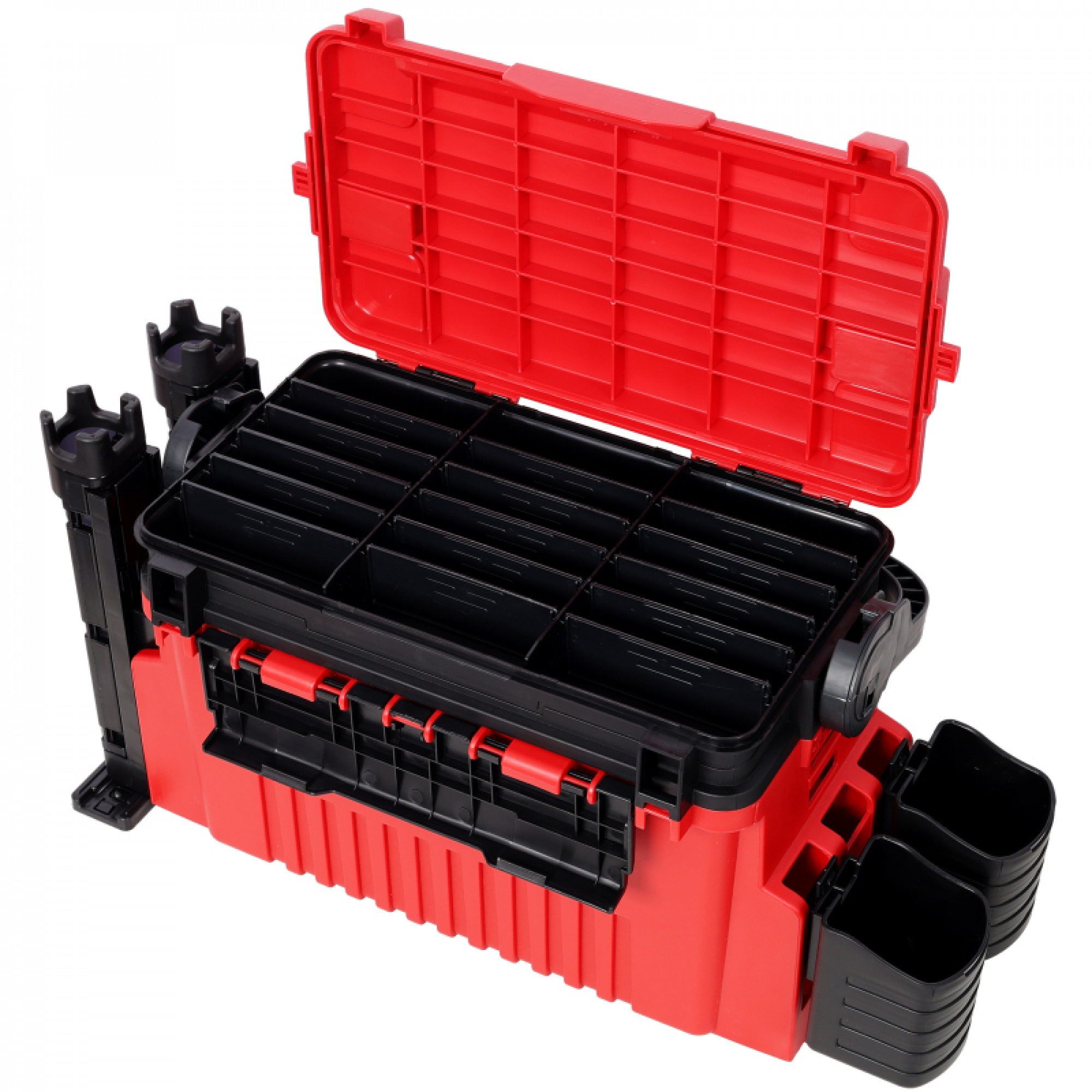 Dual-layer Fishing Tackle Box,Tackle Box Organizer Fishing Box Large,With 2pcs Rod Holder,2pcs Cup Holder,1pc Carring Strap,Red