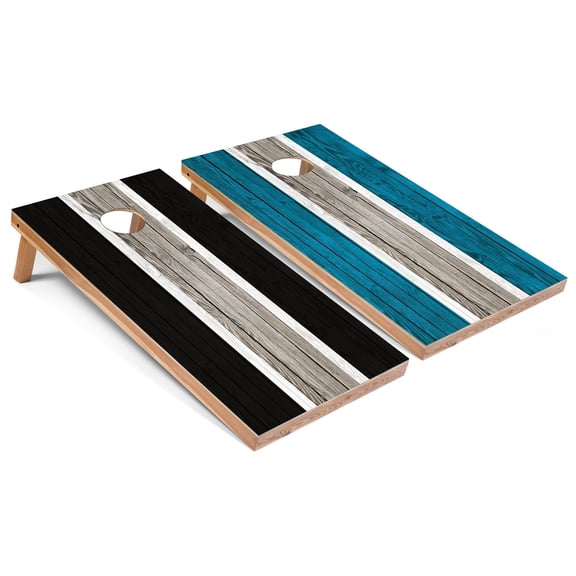 Skip's Garage | Black and Turquoise Striped Cornhole Boards | Includes (2) Boards, (8) Bags & Optional Accessories