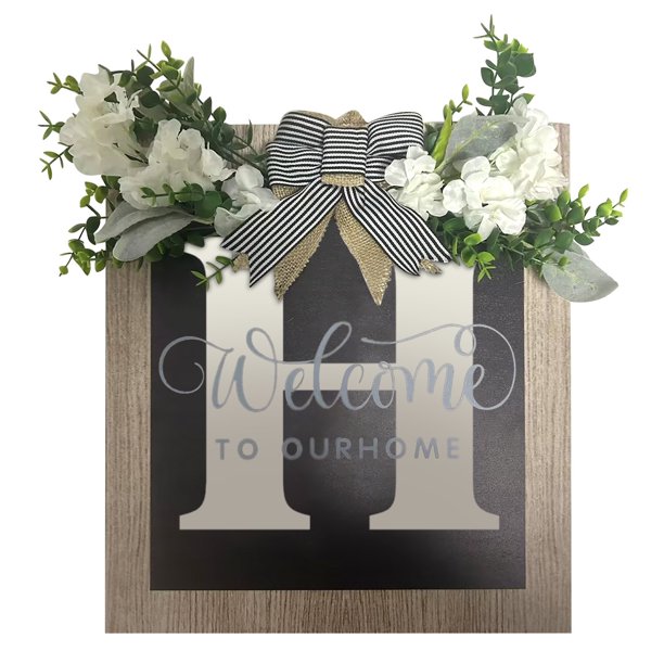 Xihbxyly Corona para Puerta de Entrada, Placa Familiar Personalizada, Letrero de Madera Pintado a Mano, Decoración para Todo El Año, Regalo de Inauguración de La Casa, Decoración para La Entrada.