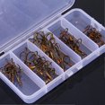 thumbnail image 3 of 50pcs/Box Fishing Hook Sharpened Treble Hook 5 Sizes 2/4/6/8/10 Fishhook Tackle Brown, 3 of 4