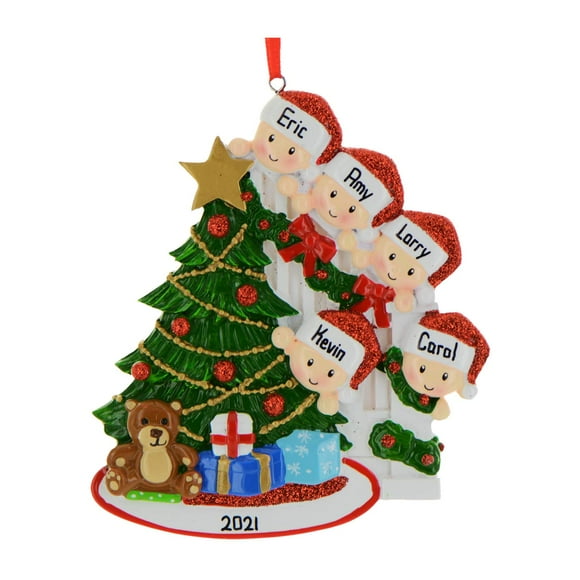 Personalized Family Christmas Ornaments - Family of 5 Christmas Ornament 2024 Custom Family Tree Ornament Customized Family of 5 Ornaments Christmas Peeking Presents Family Ornament for Christmas Tree
