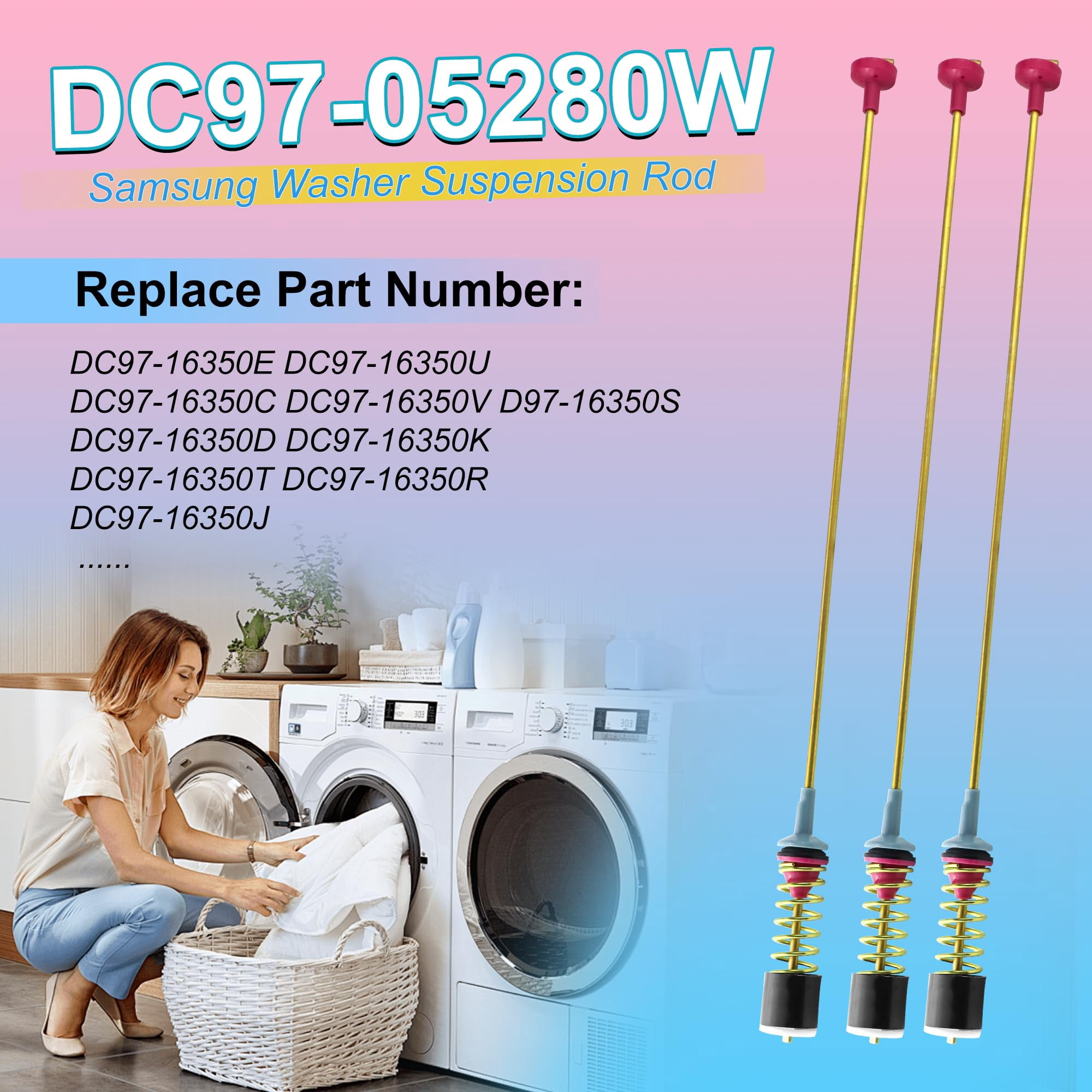 Emlimny 4 Pcs Washer Suspension Rod Replaces compatible For Samsung DC97-16350U DC97-16350T for WA50R5200AW/US, WA50R5400AV/US WA50R5400AW/US Reduce Vibration & Noise