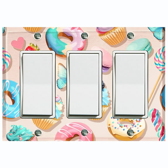 Metal Light Switch Plate Cover Colorful Doughnut Cupcake Ice Cream Collage Beige CAK043
