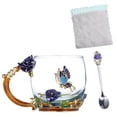 thumbnail image 3 of Yuarrent 350ml esmalte azul rosa flor taza de café de cristal 320ml Margarita leche té copas de vino whisky cóctel regalo chupito taza con cuchara Teteras Rosa Azul 320ML Yuarrent HA005099-02B, 3 of 6