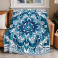 thumbnail image 2 of Bohemia Ethnic Style Flannel Blanket for Bed,Travel and Camping, Abstract Blue Tribal Flowers Super Soft Cozy Blanket for All Seasons 30"x40", 2 of 7