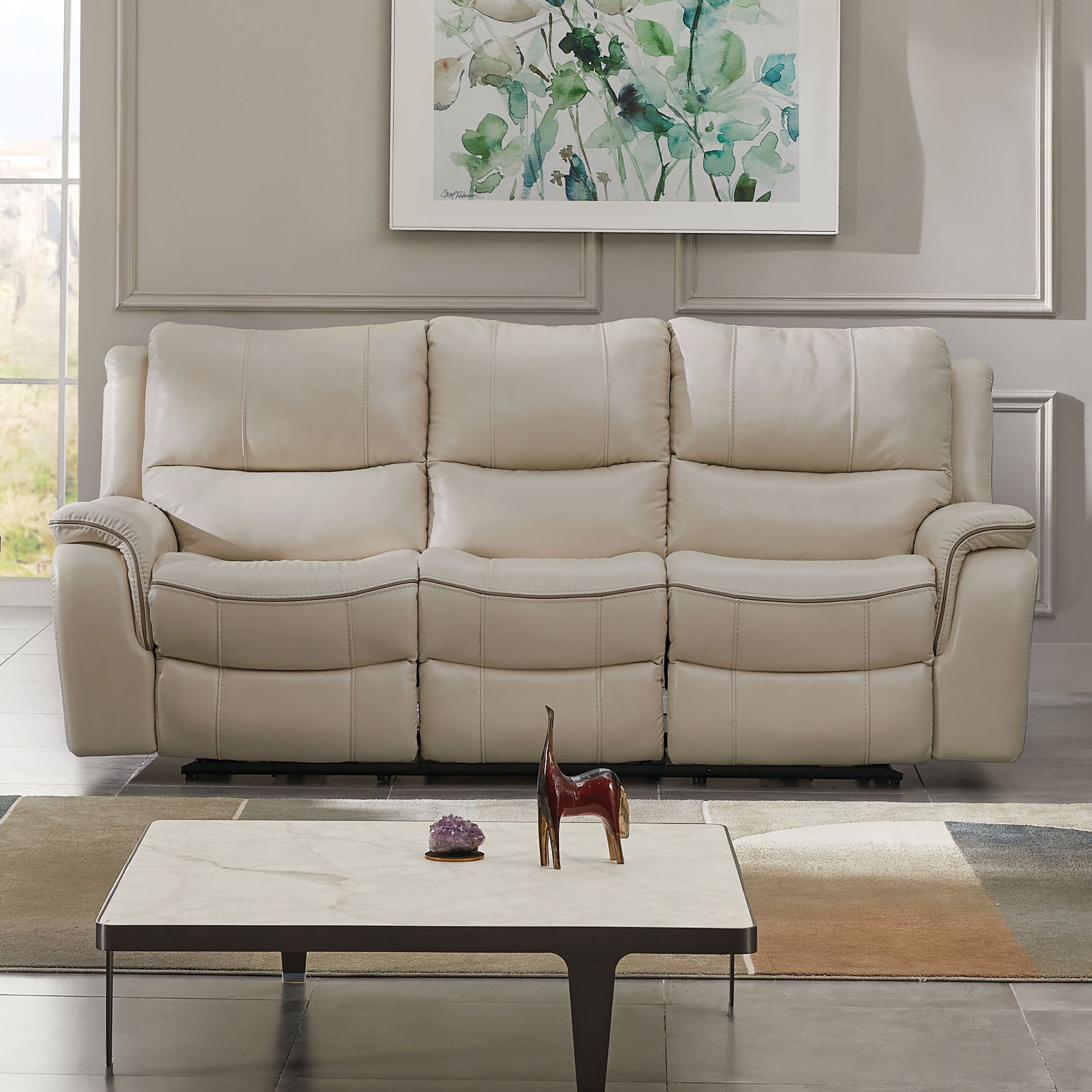 Furniture of America Caddo Modern Adult Upholstered Fabric Manual Reclining Sofa, Beige
