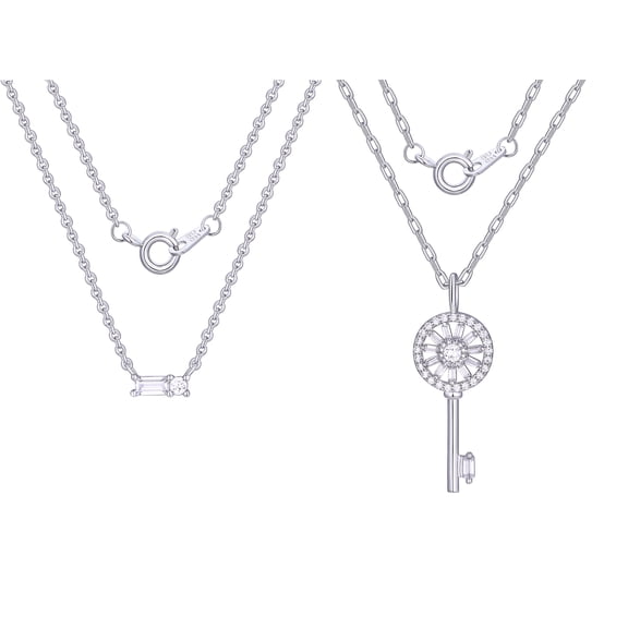 Fine Silver Plated Double Necklace Set with Simulated Diamonds Adult