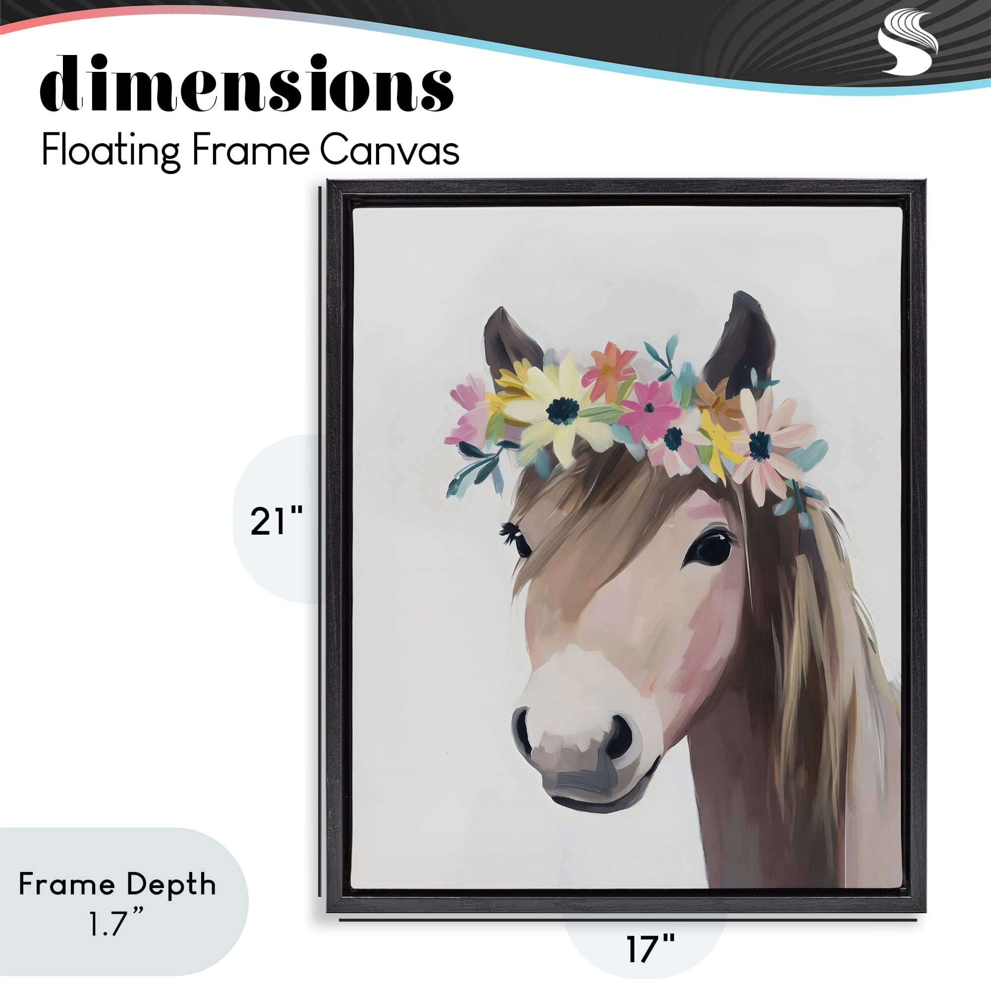 Stupell Industries Flower Crown Horse Black Framed Floater Canvas Wall Art, design by The Prints Vibe