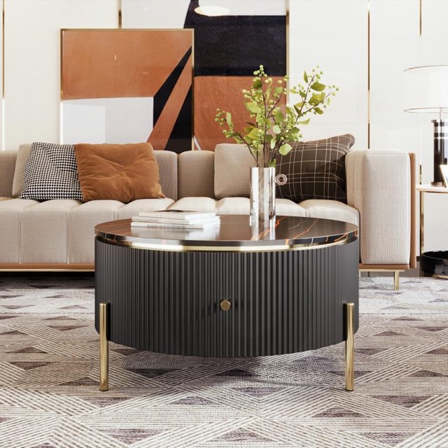 Table Basse Pieds Dorés, MDF Construire et Rangement Ample pour Salon