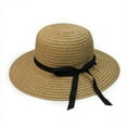 thumbnail image 1 of Sombrero de paja plegable de ala ancha para mujer y niña, con lazo, para playa y verano (marrón claro), 1 of 3