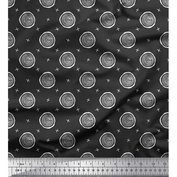Soimoi Gray Cotton Poplin Fabric Spiral & Geometric Printed Fabric 1 Yard 42 Inch Wide