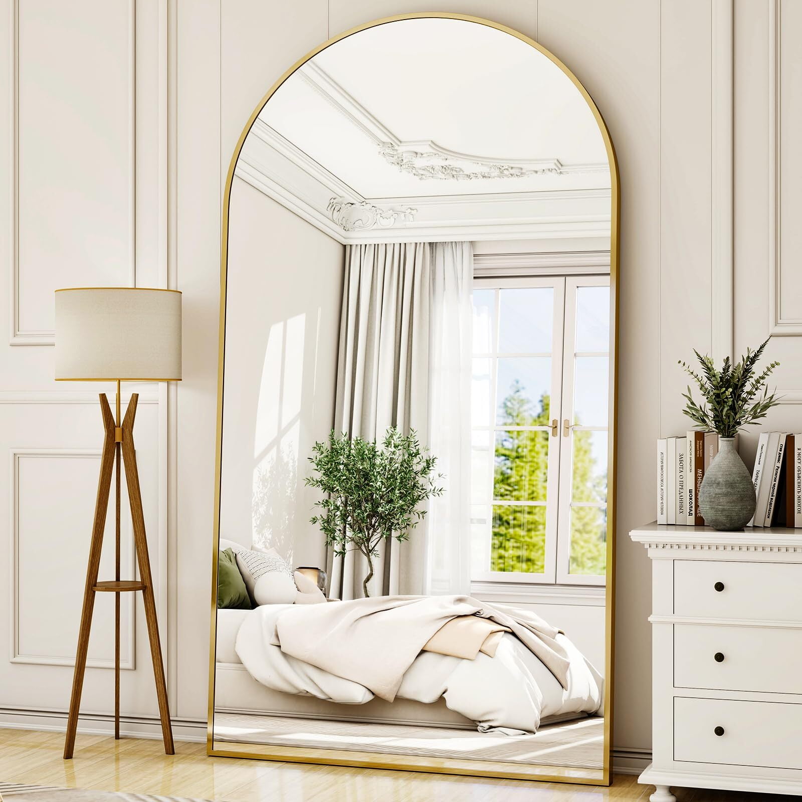 Anyrose 78.2"x35.2" Arched Large Full Length Mirror Free-Standing Wall Mounted Floor Mirrors, Gold