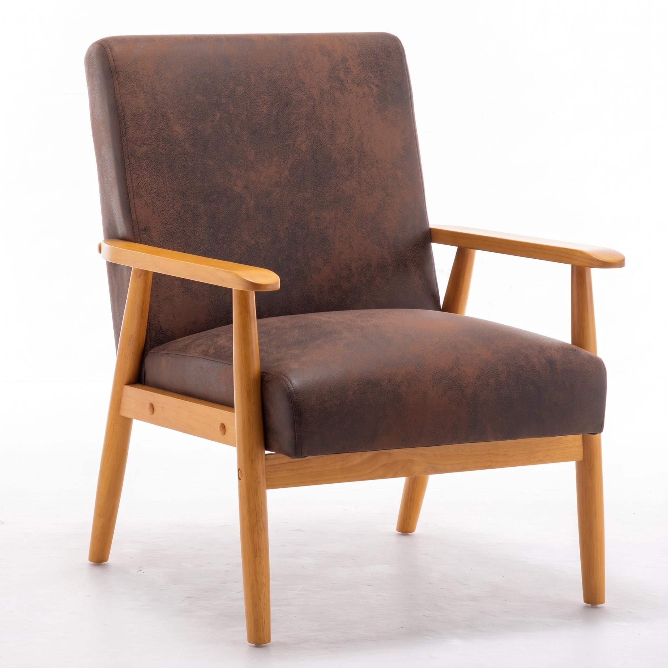 GDF Studio 25.38" Mid-Century Modern Armchair with Tapered Solid Wood Arms, Microfiber Upholstery, Brown