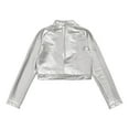 thumbnail image 4 of Eandarui Kids Girls Shiny Sequins Mock Neck Long Sleeve Tee Metallic Jazz Hip Hop Modern Dance Crop Silver 6, 4 of 6