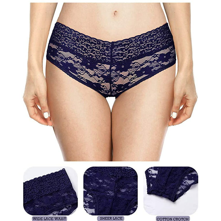 Women's Lace Trim Cotton Boy Shorts Underwear - Auden™ Blue XXL