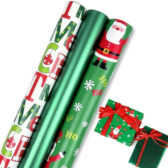 QIEZHON Christmas Wrapping Paper Jumbo Christmas Rolled Gift Wrap - 3pcs,17x120 Inches,Heavyweight,Tear-Resistant,Holiday Wrapping Paper For Festival Parties Wedding Birthday Xmas Wrap