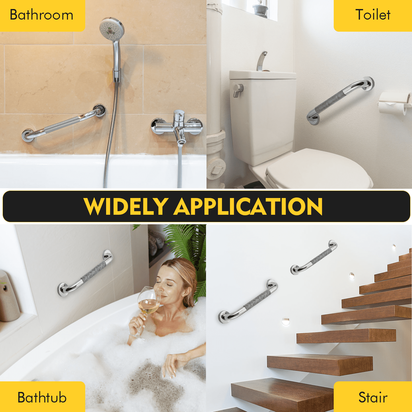 AOLIGO 16" Stainless Steel Grab Bars, 2 Pack, Anti Slip Shower Handles for Elderly and Handicap Bathroom Safety, Bathtub Assist