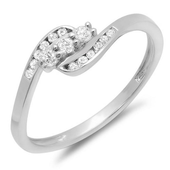 Dazzlingrock Collection 0.25 Carat (ctw) 10K Round White Diamond Ladies Anniversary Promise Wedding Ring 1/4 CT, White Gold, Size 8.5