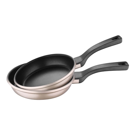 Retro by Bergner - 2 Pc  10  & 12  Cast Aluminum Non Stick Fry Pans Set  2 Pieces  10 Inches  12 Inches  Champagne