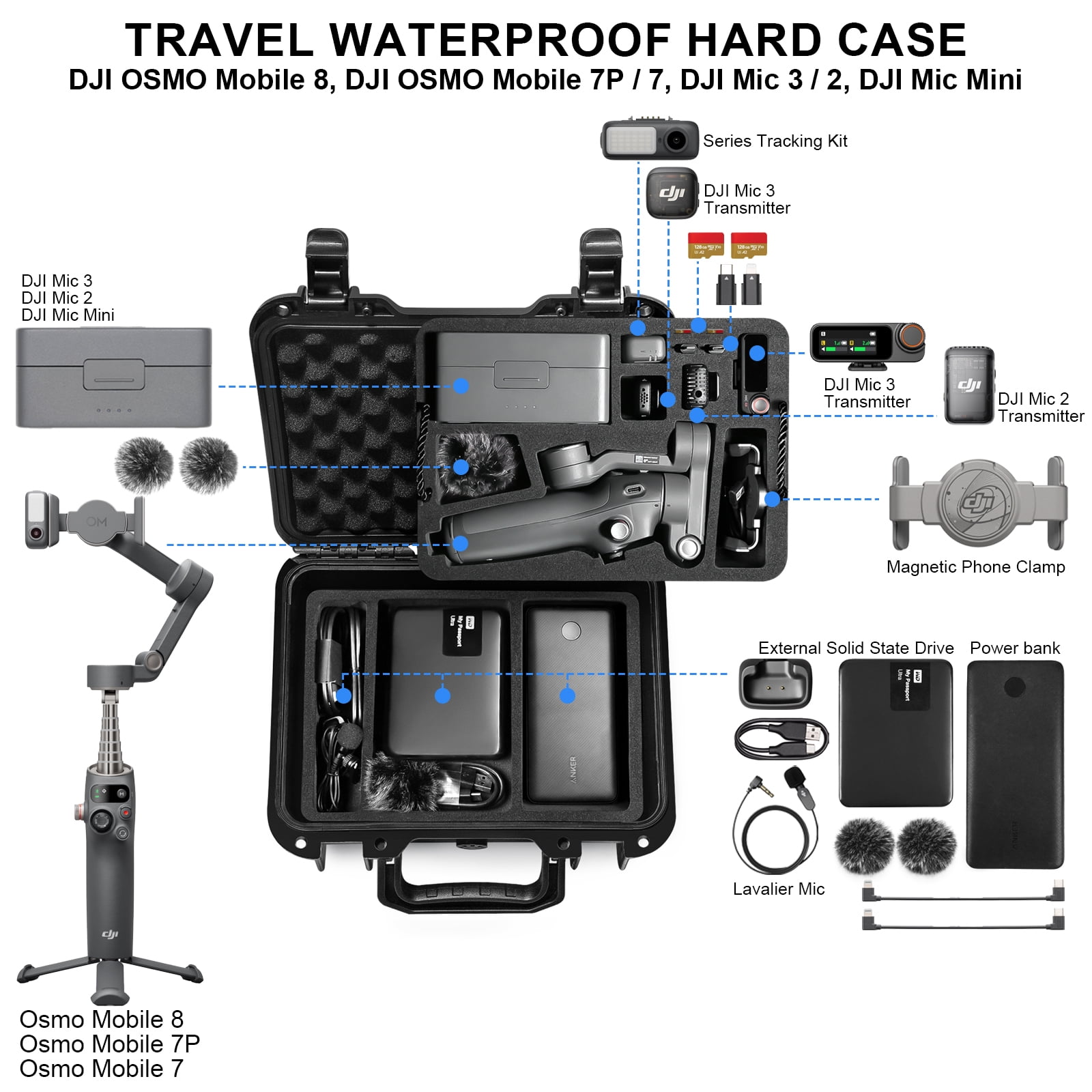 Lekufee Portable Waterproof Hard Case for DJI Osmo Mobile 8, Osmo