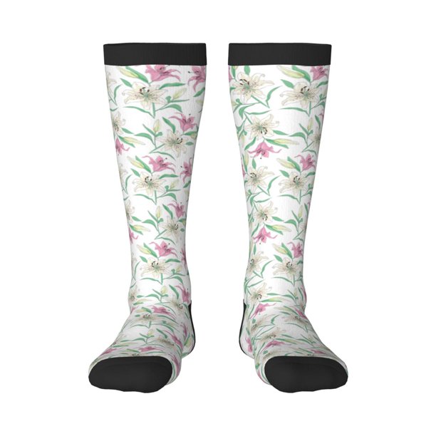 Balery Lilies Flowers Calcetines novedosos Calcetines deportivos Calcetines hasta la rodilla Calcetines de algodón Calcetines originales y geniales