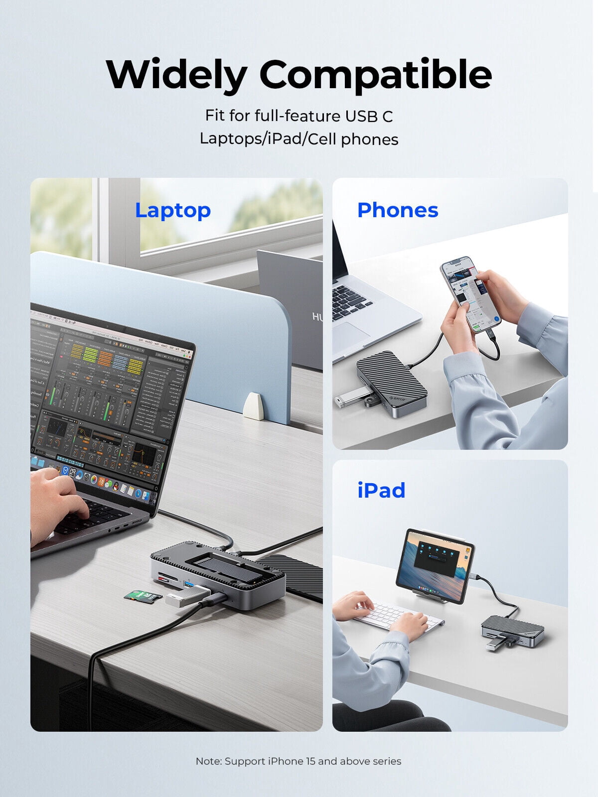 ORICO 10 in 1 USB-C Docking Station SATA /NVMe M.2 Enclosure with Cooling Fan Charging Laptop Docking Station USB C Hub for Dell/Hp Support HDMI 4K@60Hz,100W PD,SD/TF Card Reader,PD,RJ45