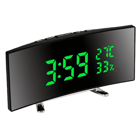 BAKIBO Digital Alarm Clock, LED Alarm Clock with Large Curved Screen, Bedside Clock with Temperature and Humidity Display, Adjustable Brightness, Loud Alarm Clock for Kids Adults Bedroom