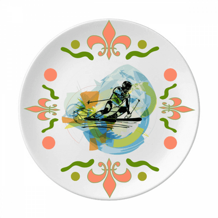 

Athletes Skiing Sports Freestyle Watercolor Flower Ceramics Plate Tableware Dinner Dish