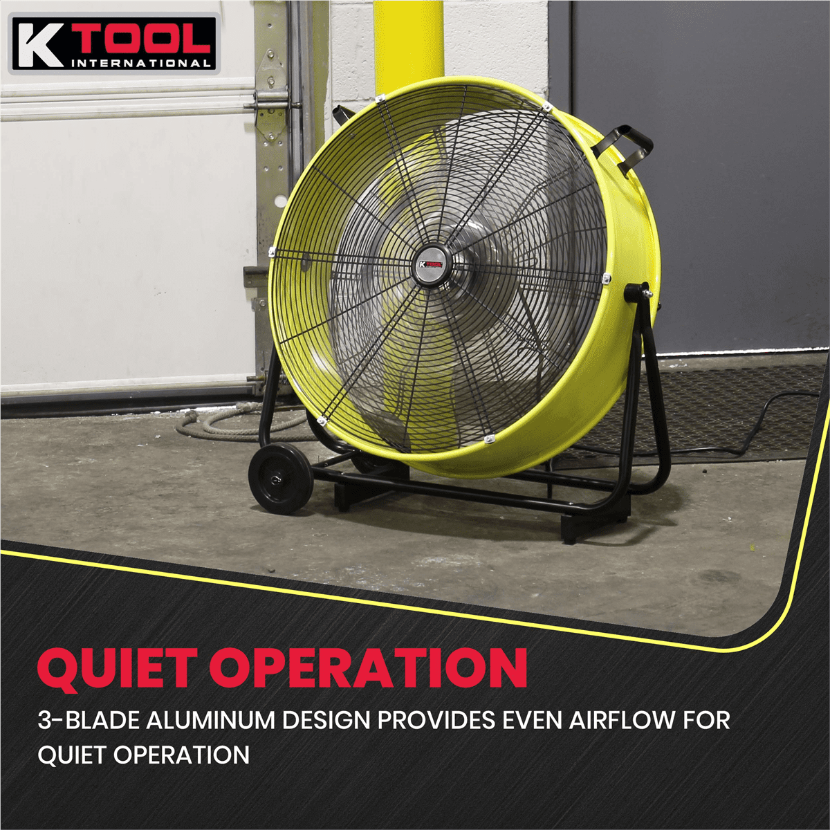 K Tool International 77740 24" Direct Drive Yellow 2-Speed Drum Fan with Wheels