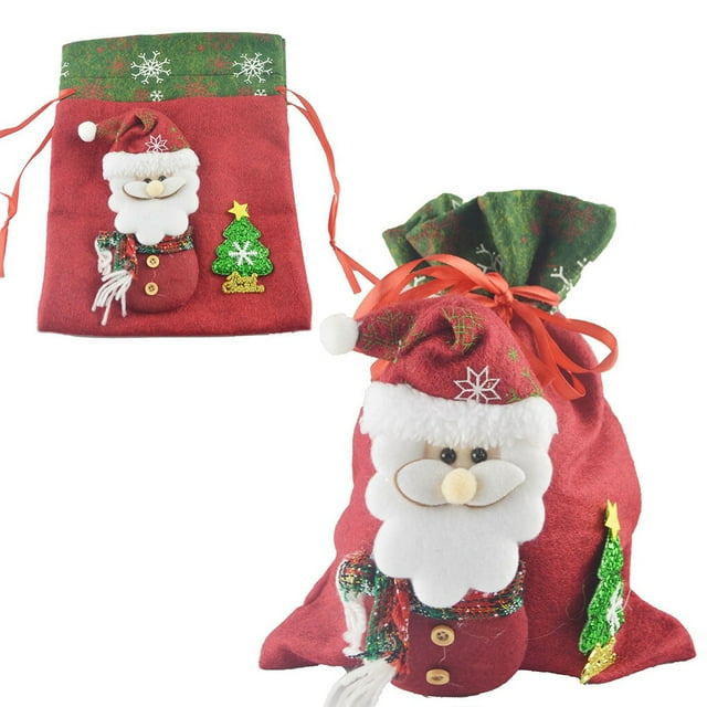 Christmas Drawstring Bags Packaging Snowman Three-dimensional Print Container Large Capacity Goodie Bag for Candy Birthday Party Santa Claus