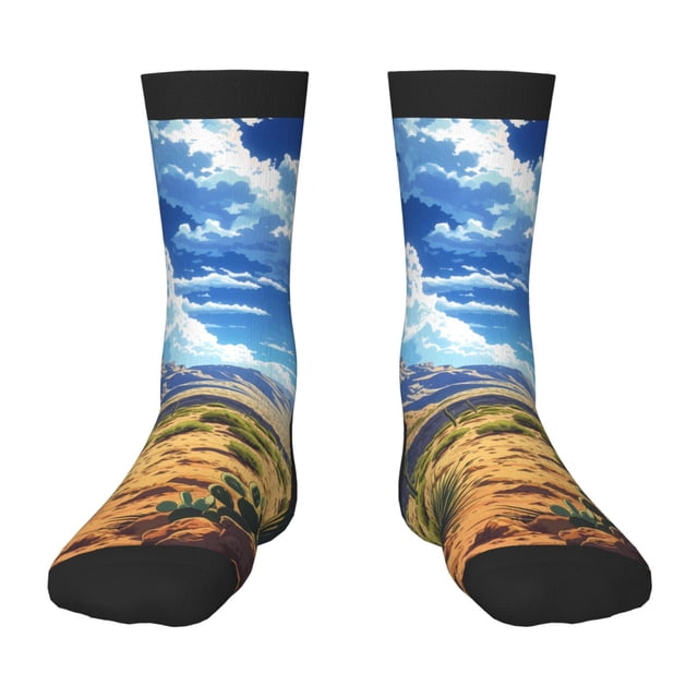 Kdxio Western Desert Cactus Print Children's Socks for Daily Wear and Sports Use Colorblock Mid-Calf Design Breathable Material