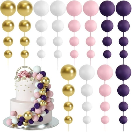 48 Pcs Balls Cake Topper Decorations Balloon Cupcake Toppers Foam Cake Topper Balls Cake Balls Decorations for Birthday Party Wedding Anniversary Cake Decorating