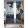 thumbnail image 3 of Navy Blue Semi Sheer Curtains 84 Inch Length 2 Panels Set, Abstract Color Block Vintage Modern Sheer Kitchen Curtain Privacy Voile Window Curtain for Living Room Bedroom Rod Pocket Drapes, 3 of 7
