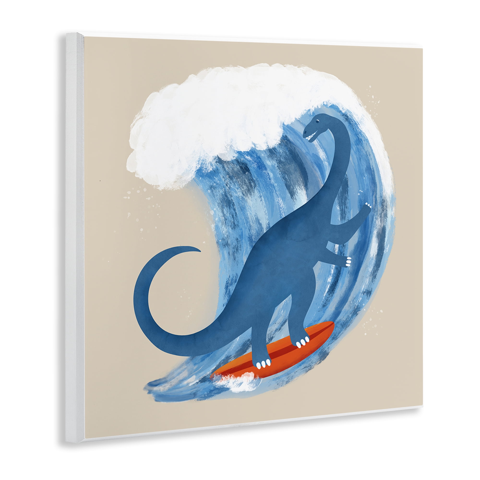 Stupell Industries Surfing Dino Brontosaurus Novelty & Humor Painting Unframed Art Print Wall Art, 12 x 12