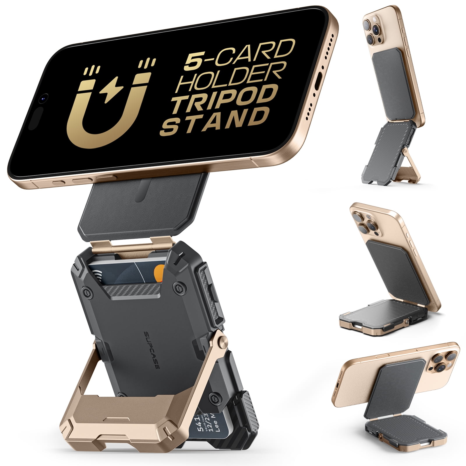 SUPCASE for MagSafe Wallet with Stand, Magnetic Wallet for Men, [Hold 5 Cards] [Adjustable Stand] [RFID Blocking] Phone Stand Credit Card Holder Tripod for iPhone 16/15/14/13/12 Series, Desert