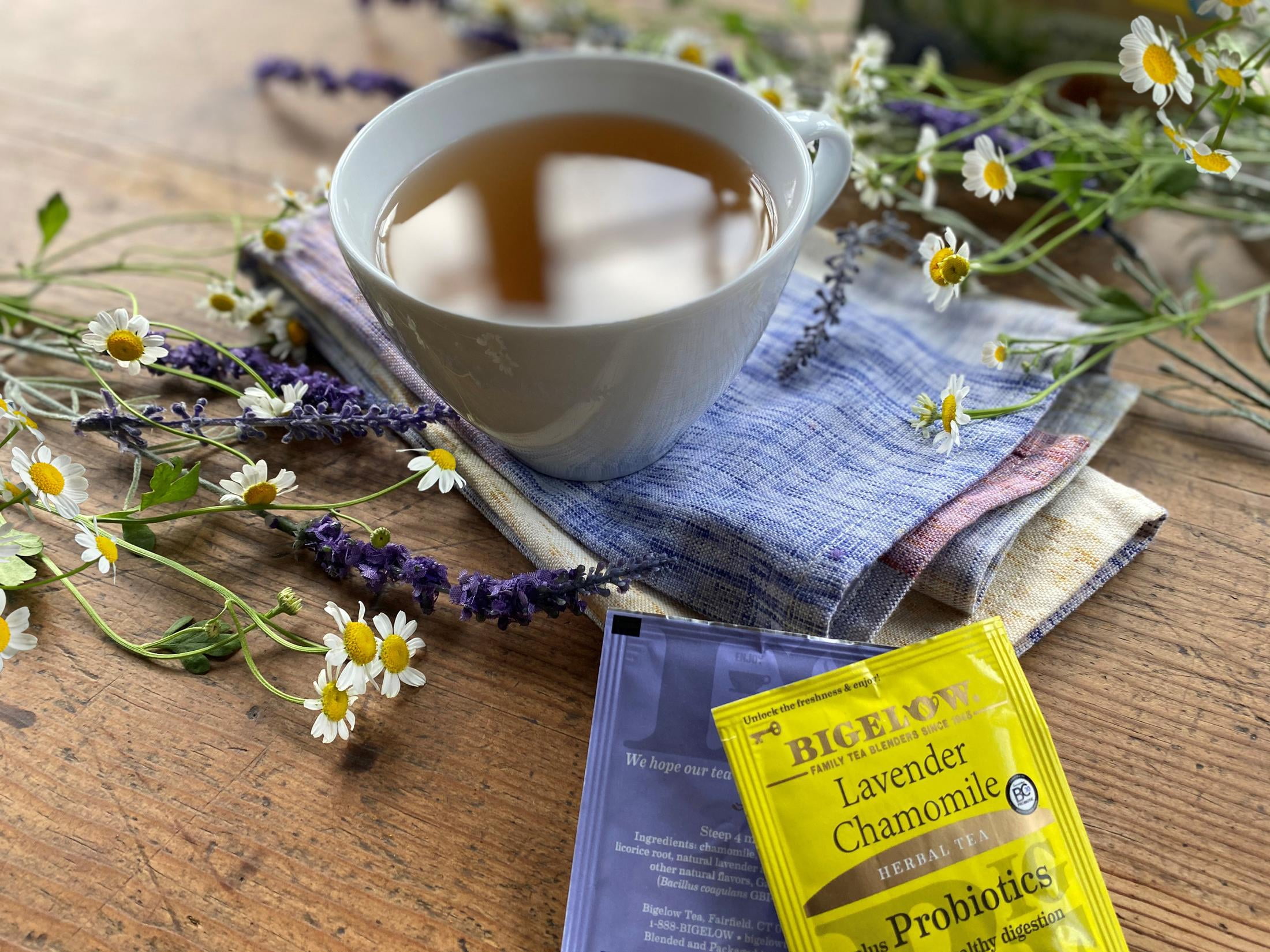 Bigelow Lavender Chamomile Plus Probiotics, Caffeine Free, Herbal Tea Bags, 18 Count (Pack of 4)