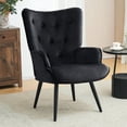 thumbnail image 4 of Furniliving Velvet Button-Tufted Wingback Armchair, Black, 4 of 12