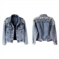 thumbnail image 2 of Chaqueta Vaquera Corta con Remaches Bordados y Perlas para Mujer Azul L, 2 of 7