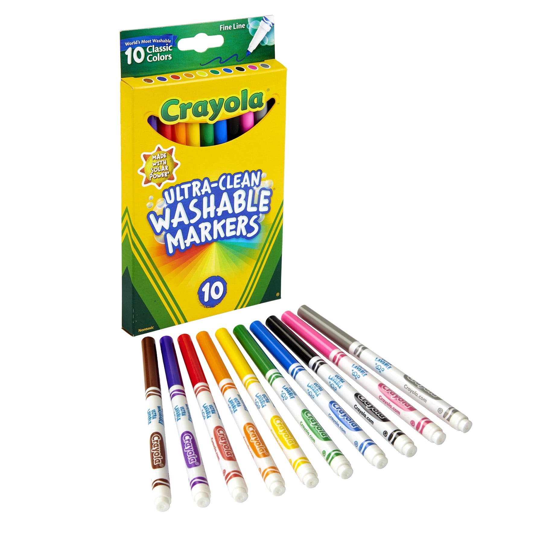 Crayola Ultra-Clean Markers, Fine Line, Classic Colors, 10 Per Pack, 8 Packs