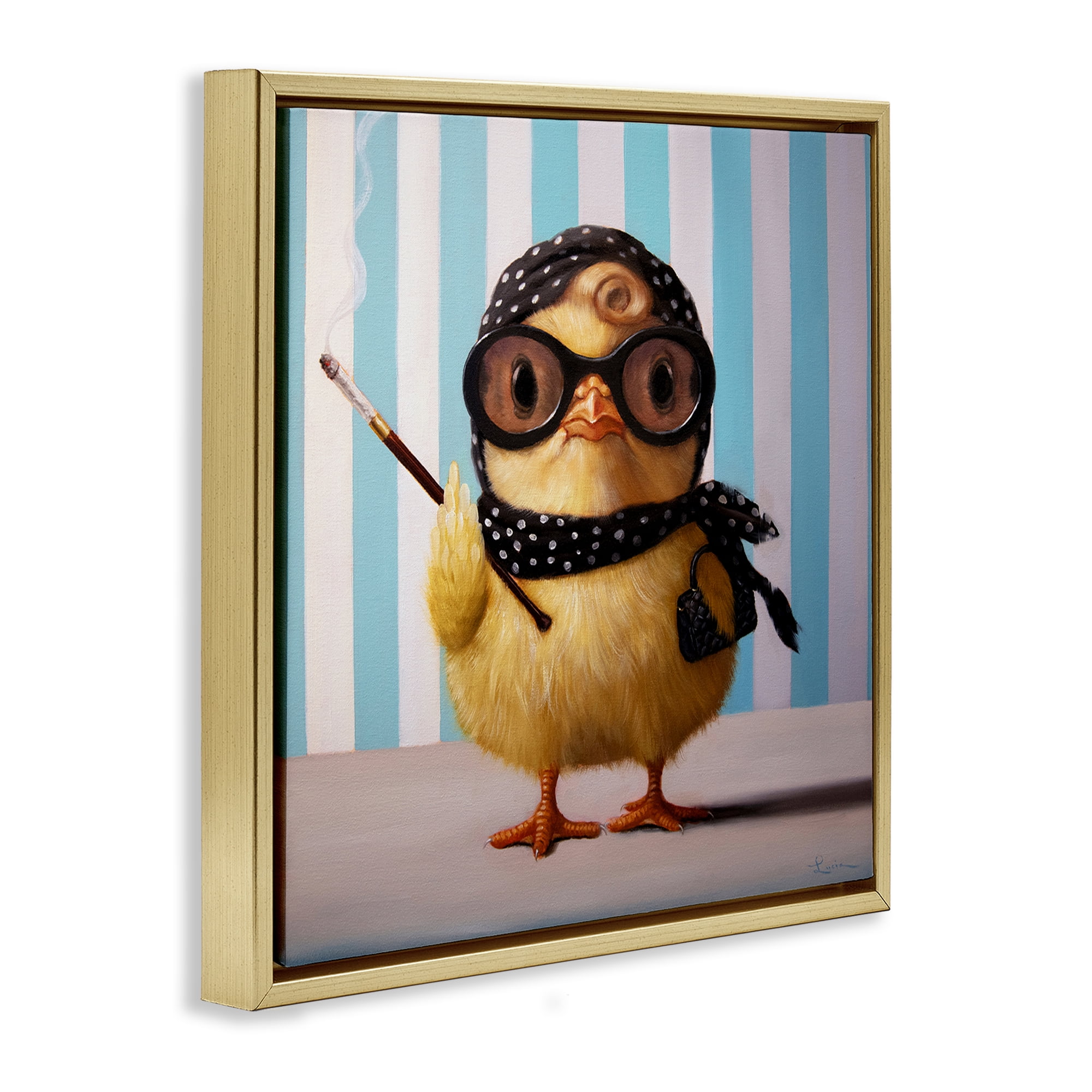 Stupell Industries Audrey Henburn Famous Chick Gold Framed Floater Canvas Wall Art, design by Lucia Heffernan