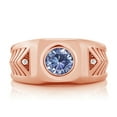 thumbnail image 2 of Gem Stone King 18K Rose Gold Plated Silver Men's Solitaire Ring Round Persian Blue Moissanite and 1.93cttw, 2 of 5