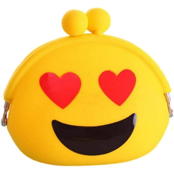 Cute coin box (purse / wallet / purse) with funny emojis for girls and boys made of soft silicone (can also be used as a key case / key pouch) (yellow (love))