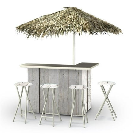 Best of Times 2003W2401P White Barn Wood Palapa Portable Bar with 6 ft. Square