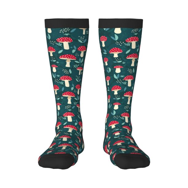Fotbe Amanita Mushroom Calcetas Divertidas Estampadas para Hombre y Mujer, Calcetas de Algodón hasta la Rodilla para Caminar, Correr, Enfermería y Embarazo